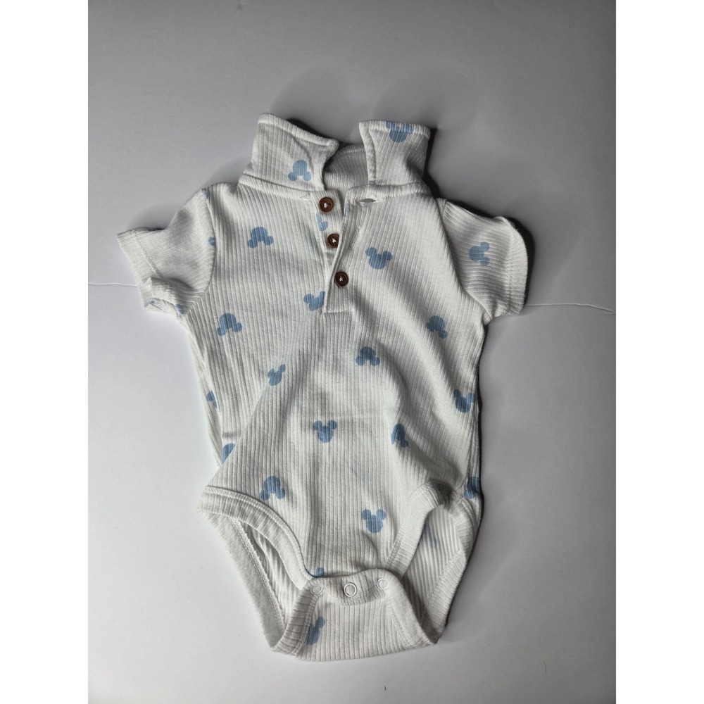 Disney‎ Baby Mickey Mouse White Blue Ribbed Polo Bodysuit 6-9M 05E3773MM